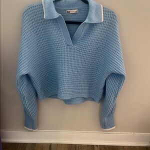 SO Blue V-Neck Sweater with Chunky Knit